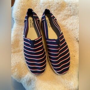 TOMS Red White and Blue Woven Loafers